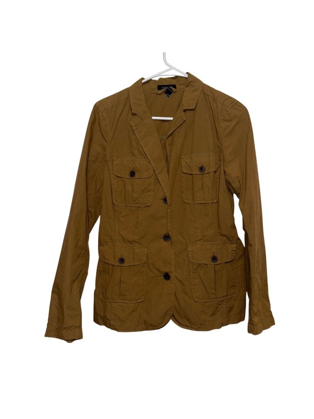 Lands End Womens Brown Utility Blazer Jacket Size S Button Front Cotton 4-Pocket